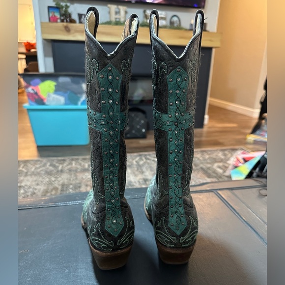 Corral Grey and Turquoise Western Cowboy Boots - Picture 3 of 7